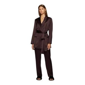 HUGO BOSS REGULAR-FIT TROUSERS IN HEAVYWEIGHT SATIN - BURGANDY